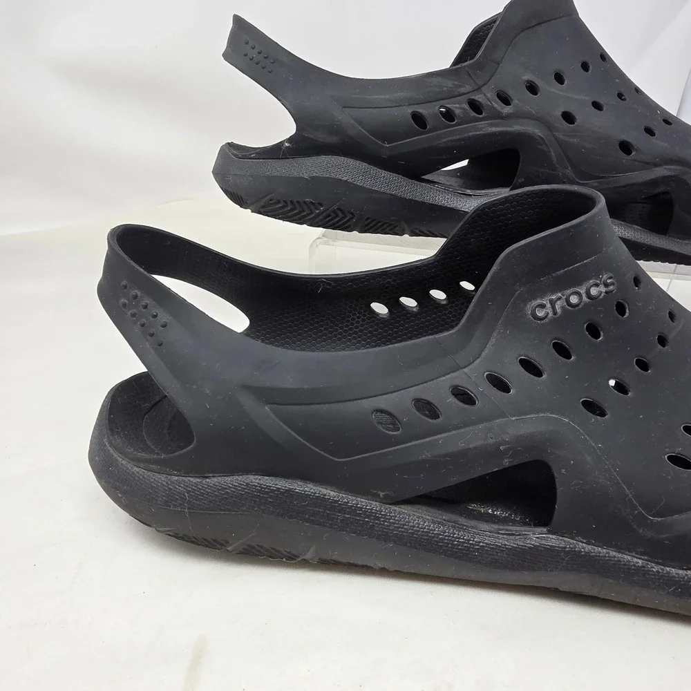 Crocs Swiftwater Wave Sandals Mens 13 Black Excellent Water Shoes Clogs Slip On